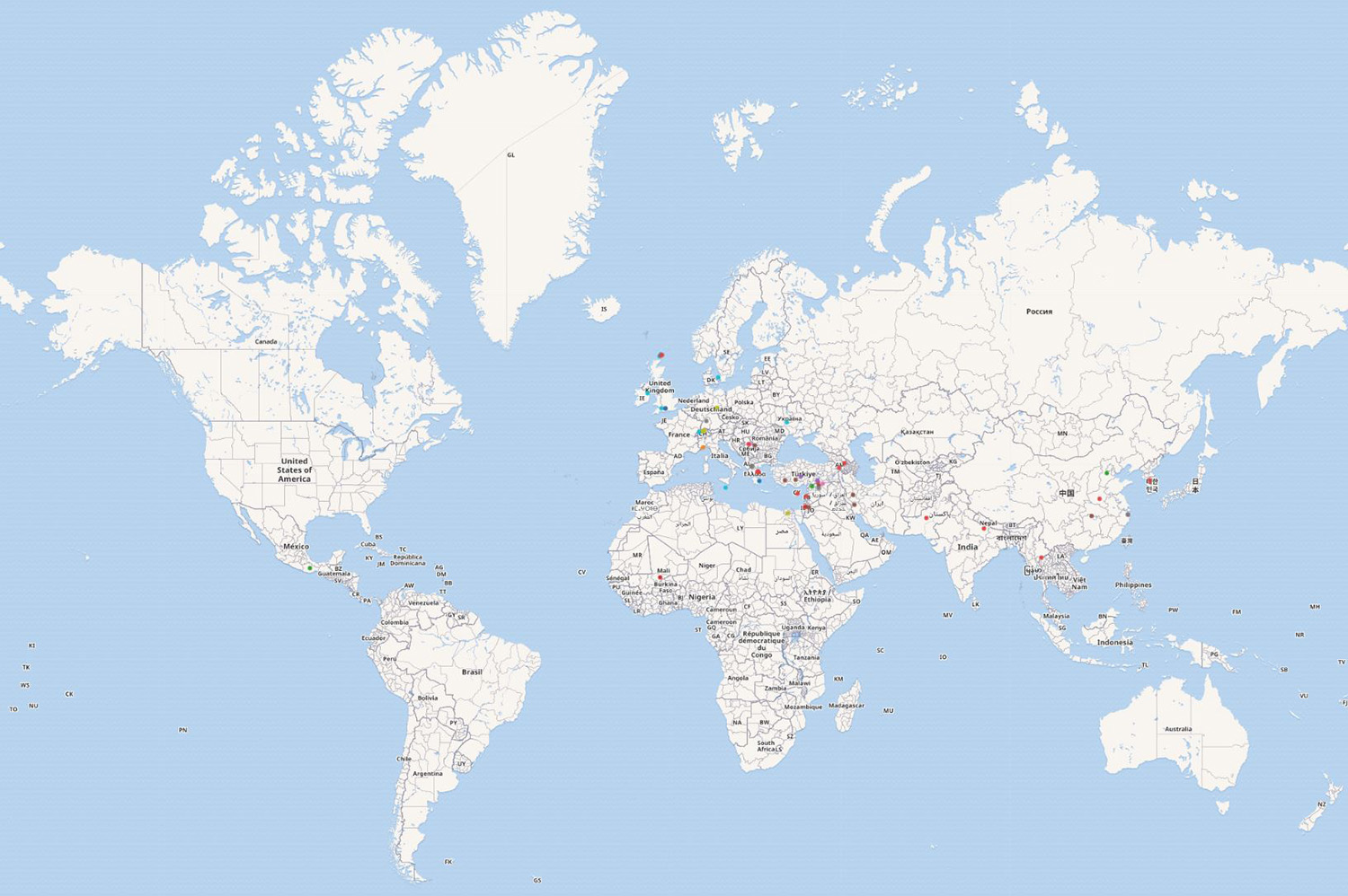 Ergebnis der Fundorte dargestellt auf einer Weltkarte