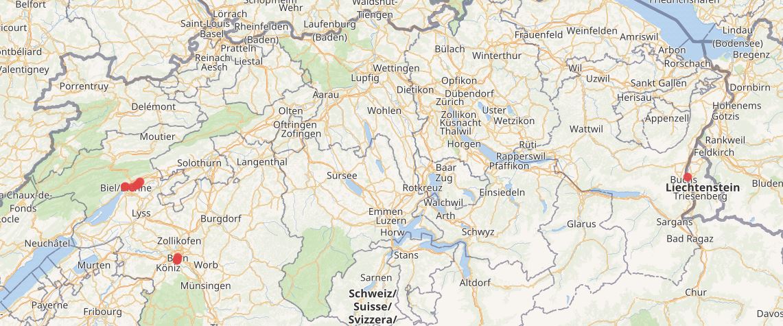 Karte der geographischen Lage der Stein-Denkmäler aus Granit